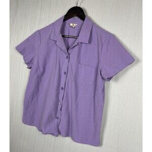 White Stag Cotton Camp Shirt Boxy Button Up Coastal Grandma Sz L